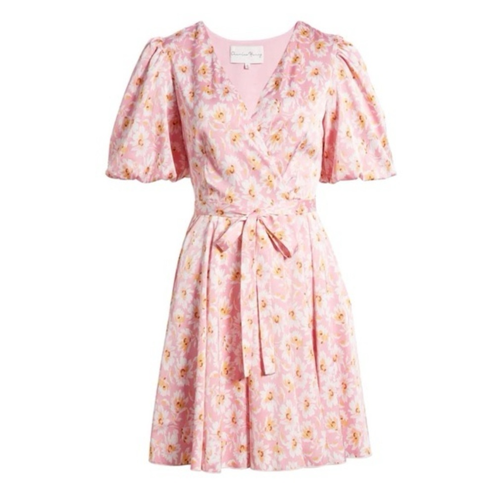 Charles Henry Pink Floral Wrap Mini Dress - Picture 5 of 14
